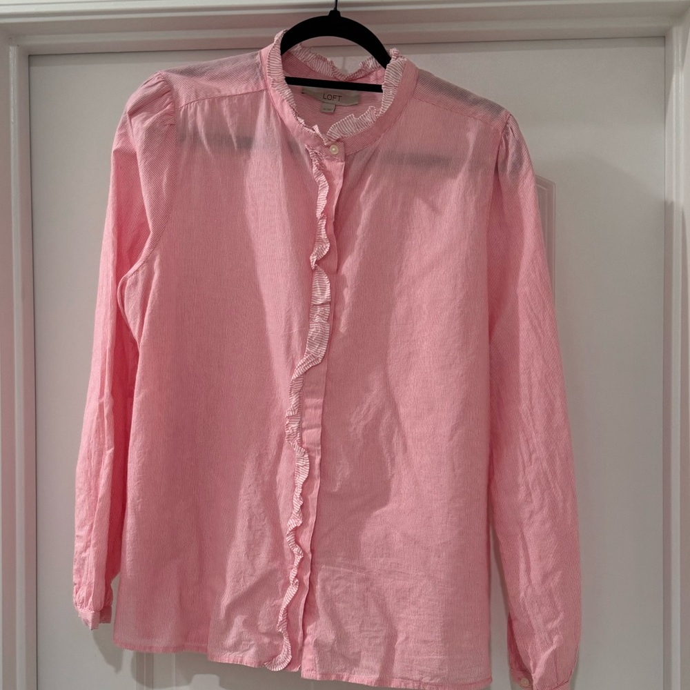LOFT Pink Ruffle Blouse